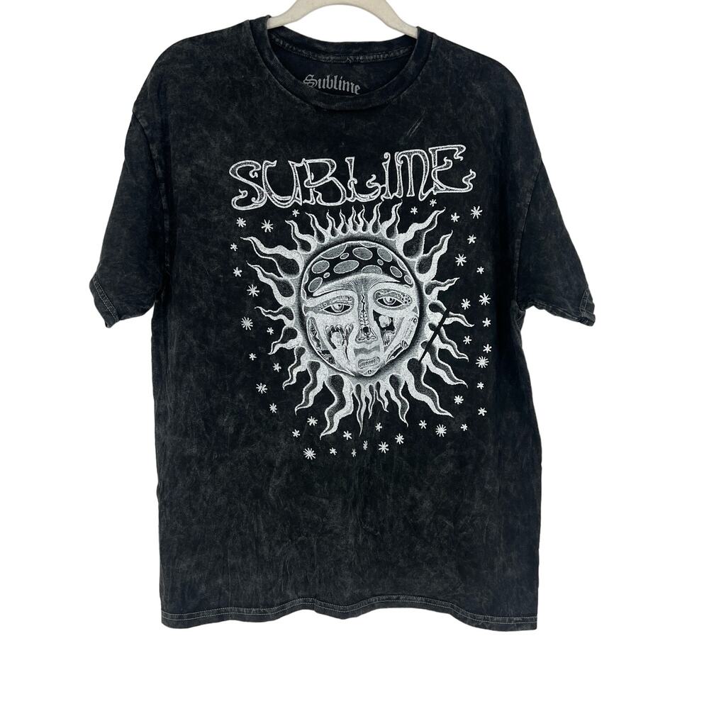 Officially Licensed Sublime Classic Sun T-Shirt Black Acid Wash‎ Large NWOT